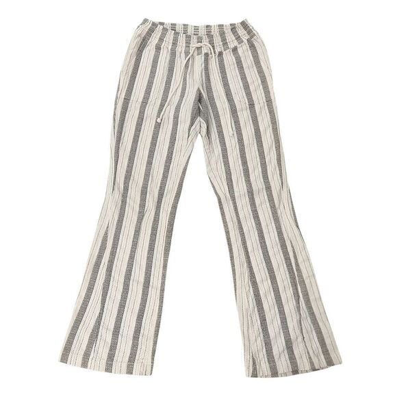 Roxy Oceanside Pants Womens Medium Cream Striped Textured Flared 100% Cotton - Picture 1 of 11